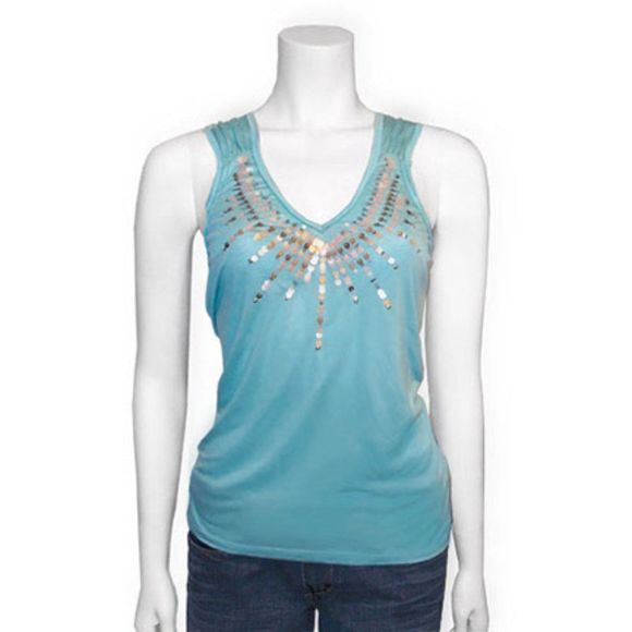 Mint Sequin Rayon Cami Aqua - Picture 1 of 6